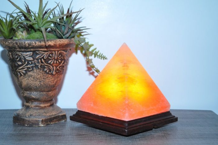 Pink Salt Pyramid Shape Lamp, Authentic, Wooden Base, Dimmer Switch