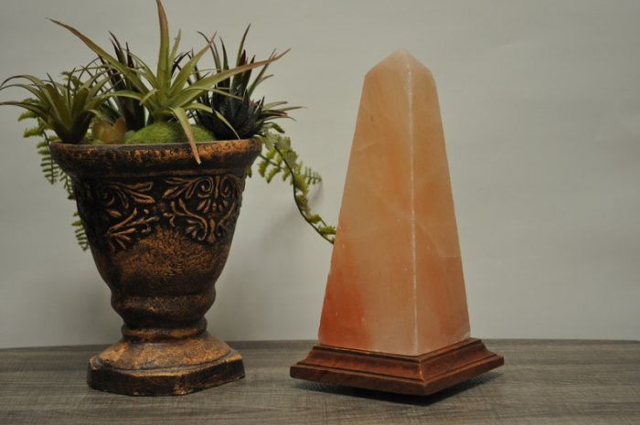 Himalayan Pink Salt Obelisk Shape Lamp, Pure & Authentic, Dimmer Switch, Wood Base, Night Light, Home Decor, 9" Height