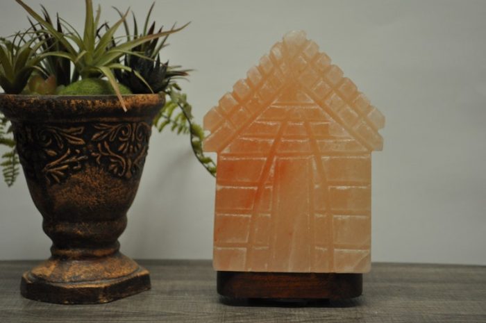 Natural Himalayan Pink Salt House Shape Lamp, Authentic, Dimmer Switch, Wood Base, Night Light, Home Decor, 8" Height