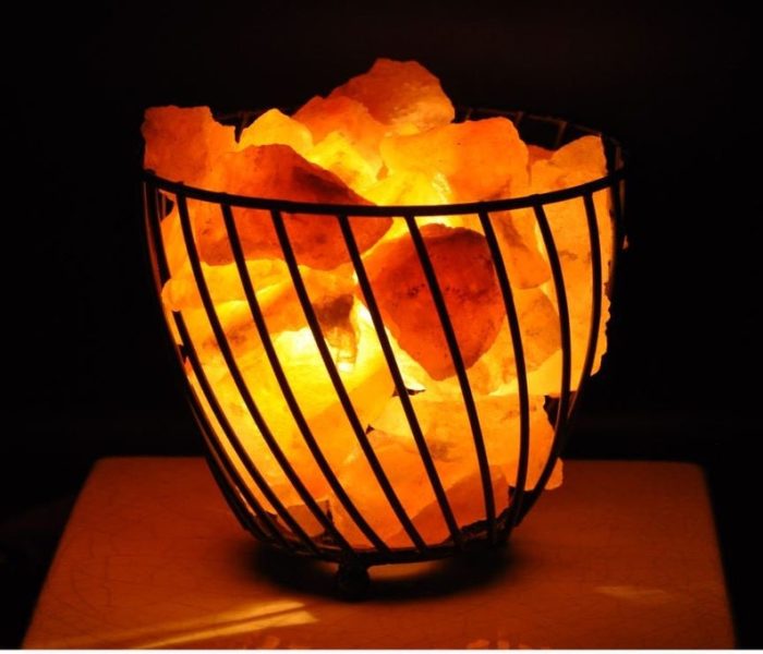 Himalayan Salt Lamp Iron Basket with Pink Salt Chunks, Night Light, Home Decor, 7" Height, Electric Cord & Bulbs Included