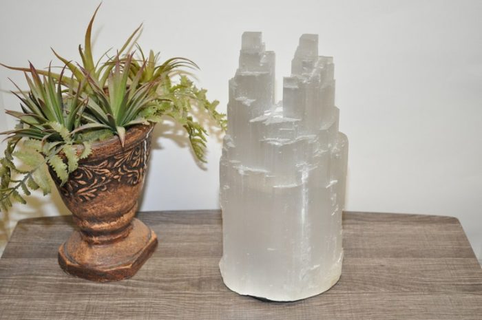 Selenite Crystal Twin Lamp, Selenite Twin Tower Skyscraper, Dimmer Switch, Meditation, Calming & Soothing Environment