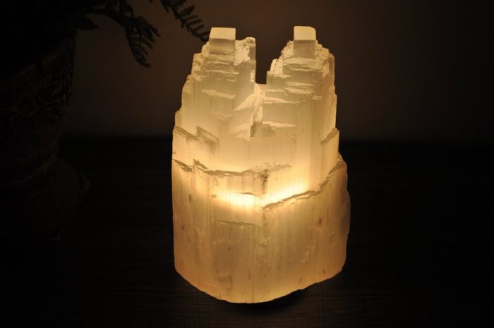 Selenite Crystal Twin Lamp, Selenite Twin Tower Skyscraper, Dimmer Switch, Meditation, Calming & Soothing Environment