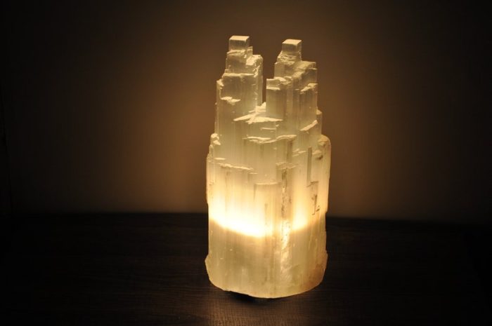 Selenite Crystal Twin Lamp, Twin Tower Skyscraper, Dimmer Switch, Meditation, Calming & Soothing Environment, 30 cm (12 inch)