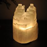 Selenite Crystal Twin Lamp, Twin Tower Skyscraper, Dimmer Switch, Meditation, Calming & Soothing Environment, 20 cm (8 inch)