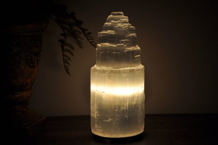 Selenite Crystal Lamp | Selenite Tower Skyscraper Lamp | Dimmer Switch | Calming & Soothing Environment | an Extra Bulb