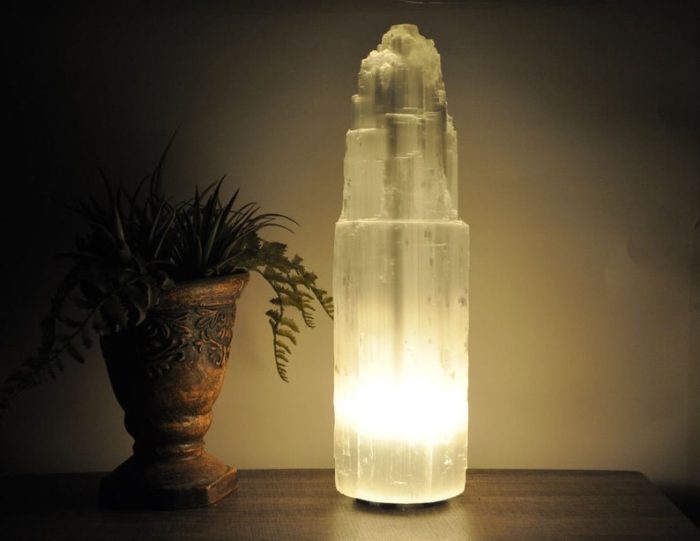 Selenite Crystal Lamp | Selenite Tower Skyscraper Lamp | Dimmer Switch | Calming & Soothing Environment | an Extra Bulb