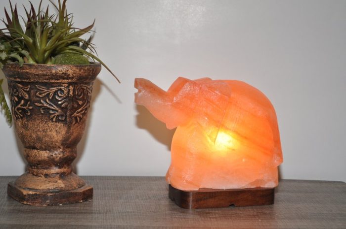 Natural Himalayan Pink Salt Elephant Shape Lamp, Authentic, Dimmer Switch, Wood Base, Night Light