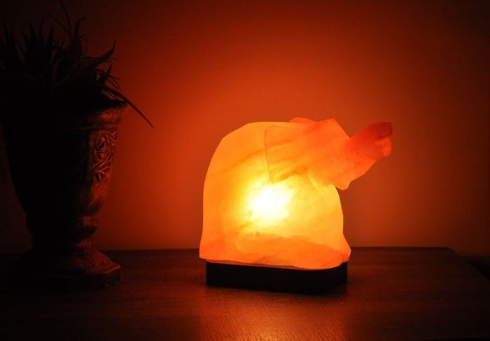 Natural Himalayan Pink Salt Elephant Shape Lamp, Authentic, Dimmer Switch, Wood Base, Night Light