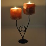 Himalayan Salt Twin Tealight Candle Holder With Metal Stand, Hand Carved, Home Decor, Perfect Gift, Soothing & Calming Effects, 13.5" Height