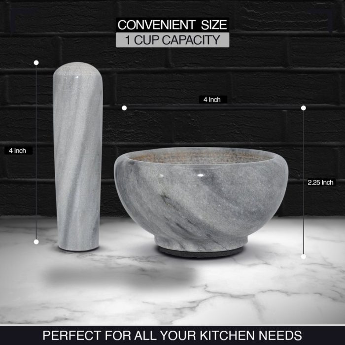 White & Gray Marble Mortar and Pestle Set