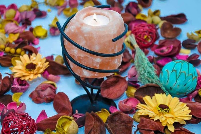 Himalayan Pink Salt Tealight Candle Holder With Metal Stand | Home Decor| Perfect Gift | Soothing & Calming Effects | 7" Height