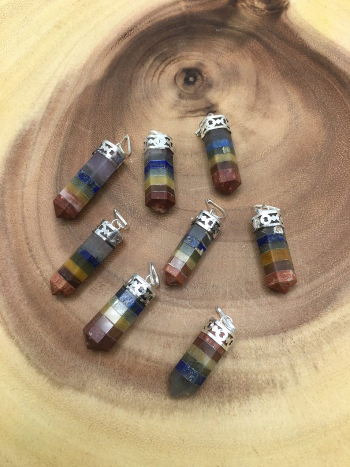 7 Chakra Bonded Pendant | 7 Chakra Charm Pendant | Grounding Chakra Pendant | 7 Chakra Pointer Pendant | Handmade Polished Stones