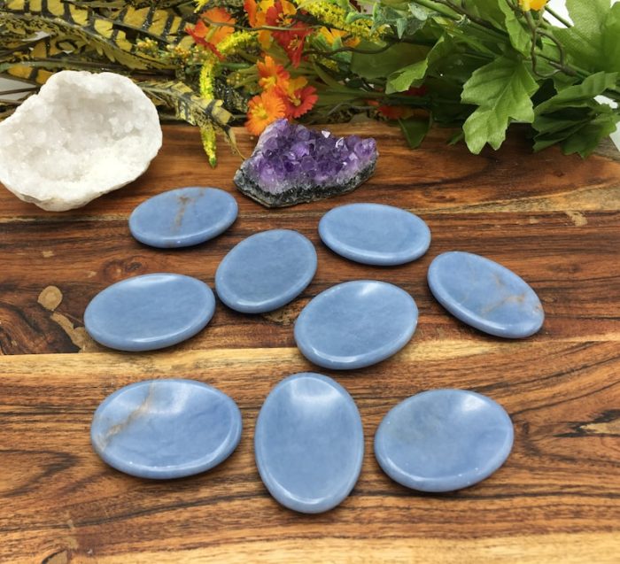 Angelite Worry Stone | Thumb Worry Stone | Polished Gemstone | Handmade Massage Stone | Meditation & Healing Crystal | Stress Reliever