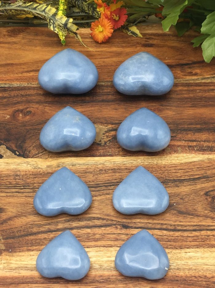 Angelite Heart Stones | Polished Gemstone | Puffy Heart | Hand Polished Massage Stone | Meditation & Healing Crystal | Stress Reliever