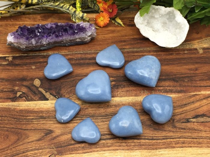 Angelite Heart Stones | Polished Gemstone | Puffy Heart | Hand Polished Massage Stone | Meditation & Healing Crystal | Stress Reliever