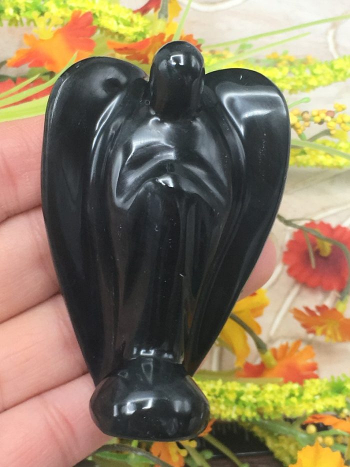 Black Obsidian Angel | Heart Chakra | Crystal Figurine | Standing Statuette | Handmade | Angelic Reiki | Metaphysical | Realistic Detailed