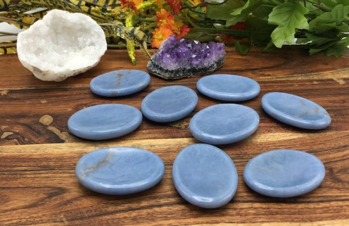 Angelite Worry Stone | Thumb Worry Stone | Polished Gemstone | Handmade Massage Stone | Meditation & Healing Crystal | Stress Reliever