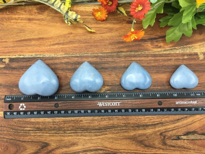 Angelite Heart Stones | Polished Gemstone | Puffy Heart | Hand Polished Massage Stone | Meditation & Healing Crystal | Stress Reliever