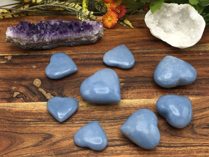 Angelite Heart Stones | Polished Gemstone | Puffy Heart | Hand Polished Massage Stone | Meditation & Healing Crystal | Stress Reliever