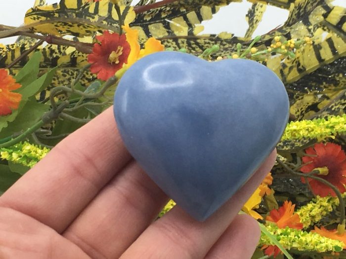 Angelite Heart Stones | Polished Gemstone | Puffy Heart | Hand Polished Massage Stone | Meditation & Healing Crystal | Stress Reliever