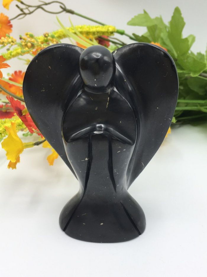 Shungite Angel | Heart Chakra | Crystal Figurine | Standing Statuette | Angelic Reiki | Metaphysical | Realistic Detailed | EMF Protection