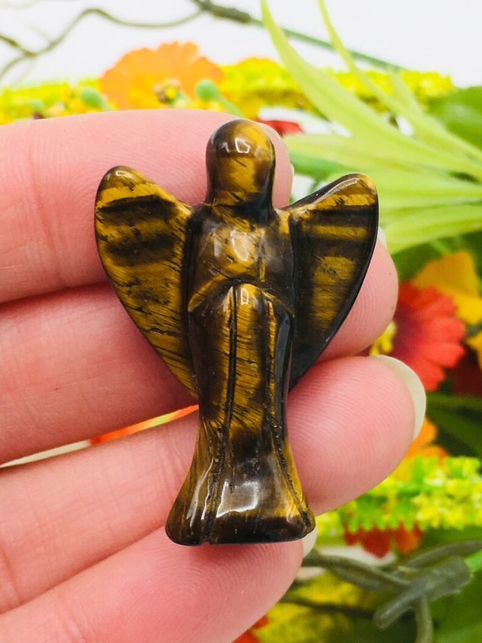 Tiger Eye Crystal Angel | Crystal Figurine | Standing Statuette | Handmade | Angelic Reiki | Metaphysical l Realistic Detailed