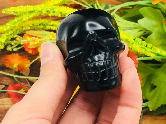 Black Obsidian Skull | Obsidian Crystal Skull | Realistic Detail | Hand Carved Crystal | Healing Fine Art Sculpture | Metaphysical Skull