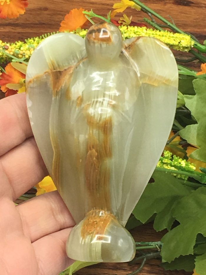 Multi Green Banded Onyx Angel | Green Onyx Crystal Angel | Crystal Figurine | Standing Statuette | Angelic Reiki | Metaphysical | 4 inch