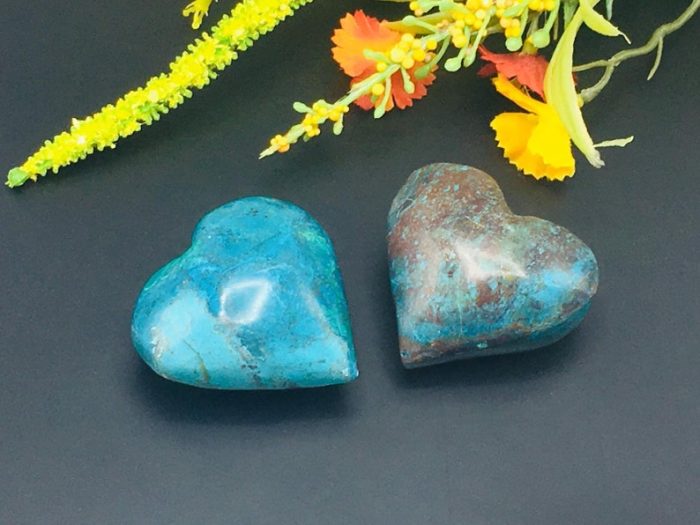 Chrysocolla Heart Stones | Chrysocolla Crystals | Hand Polished Pocket Stone | Chakra Stones | Reiki | Meditation | Massage Heart | 2 inch