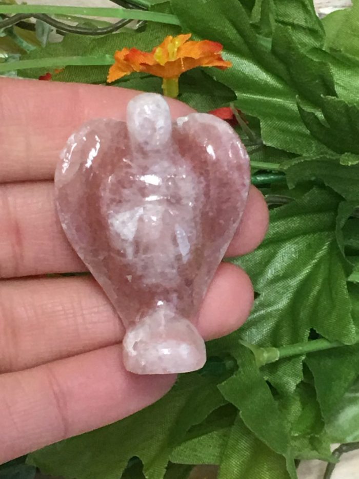 Strawberry Pink Calcite Angel | Heart Chakra | Crystal Figurine | Standing Statuette | Handmade | Angelic Reiki | Metaphysical stone | 2"