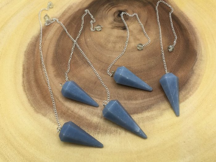 Angelite Crystal Pendulum With Silver Plated Chain | Angelite Point Pendulum | Healing Dowsing Energy Balancing | Faceted | Handmade