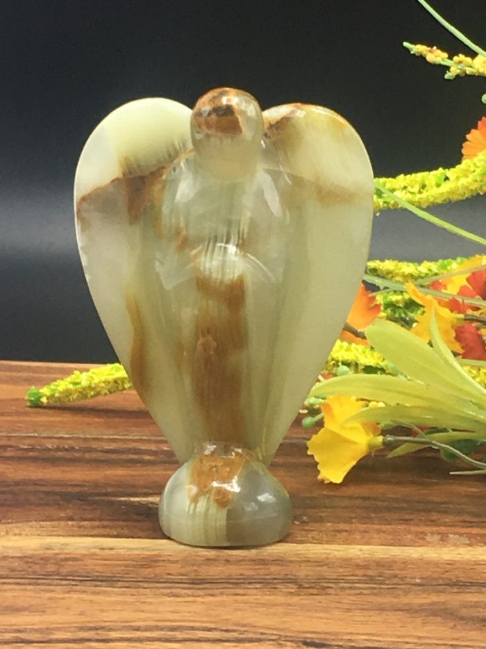 Multi Green Banded Onyx Angel | Green Onyx Crystal Angel | Crystal Figurine | Standing Statuette | Angelic Reiki | Metaphysical | 4 inch