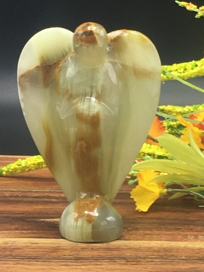 Multi Green Banded Onyx Angel | Green Onyx Crystal Angel | Crystal Figurine | Standing Statuette | Angelic Reiki | Metaphysical | 4 inch