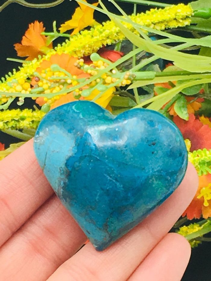 Chrysocolla Heart Stones | Chrysocolla Crystals | Hand Polished Pocket Stone | Chakra Stones | Reiki | Meditation | Massage Heart | 2 inch