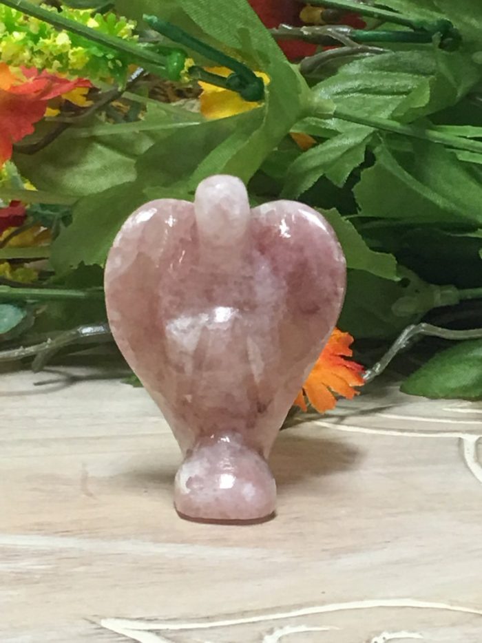 Strawberry Pink Calcite Angel | Heart Chakra | Crystal Figurine | Standing Statuette | Handmade | Angelic Reiki | Metaphysical stone | 2"