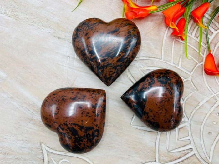 Mahogany Obsidian Heart Stones | Mahogany Obsidian Crystals | Hand Polished Pocket Stone | Reiki | Meditation