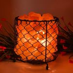 Himalayan Salt Lamp Iron Basket with Pink Salt Chunks, Night Light, Home Decor, 7" Height, Electric Cord & Bulbs Included