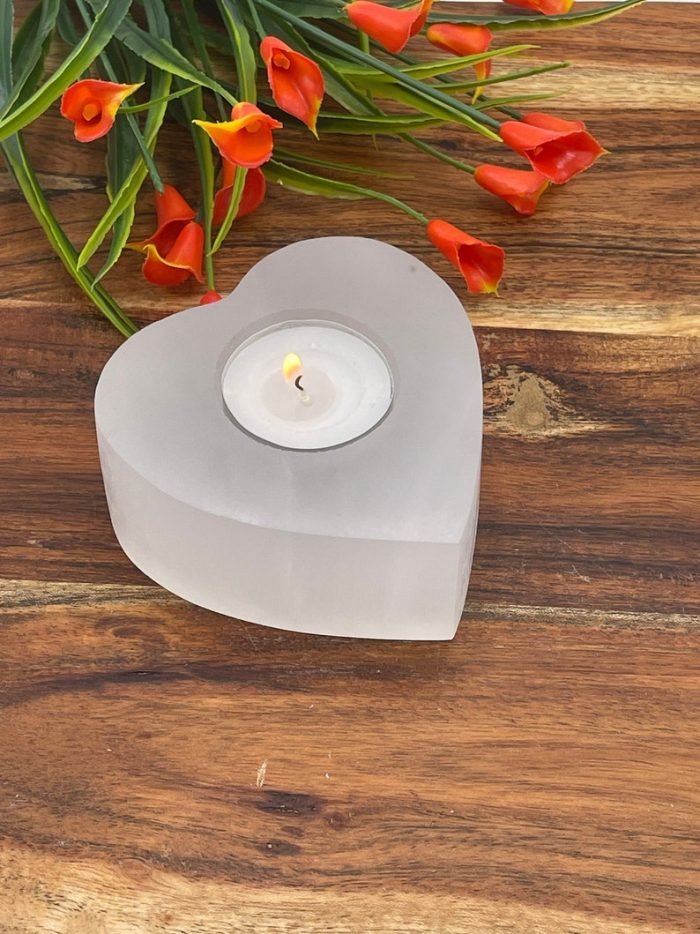 Selenite Tealight Heart Shape Candle Holder | Authentic and Handmade | Home Decor | Soothing & Calming Effects | Holiday Gift