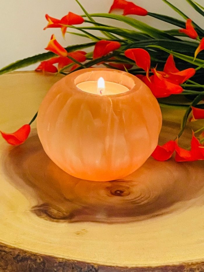 Orange Selenite Tealight Candle Holder | Authentic and Handmade | Home Decor | Soothing & Calming Effects | Holiday Gift