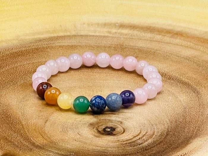 Rose Quartz Beaded Bracelet With 7 Chakra Crystal Stones | Beautiful Healing Jewelry | Chakra Jewelry | Reiki Stones | Stone Of Love