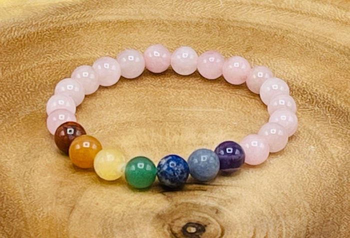 Rose Quartz Beaded Bracelet With 7 Chakra Crystal Stones | Beautiful Healing Jewelry | Chakra Jewelry | Reiki Stones | Stone Of Love