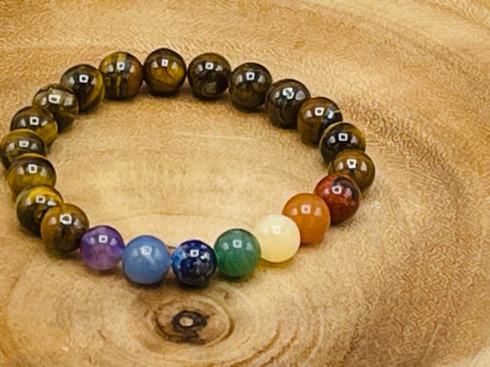 Tiger Eye Beaded Bracelet With 7 Chakra Crystal Stones | Beautiful Healing Jewelry | Chakra Jewelry | Reiki Stones | Good Luck Charm Stone