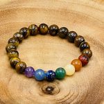 Tiger Eye Beaded Bracelet With 7 Chakra Crystal Stones | Beautiful Healing Jewelry | Chakra Jewelry | Reiki Stones |  Good Luck Charm Stone