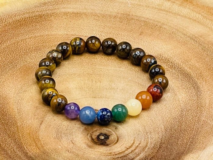 Tiger Eye Beaded Bracelet With 7 Chakra Crystal Stones | Beautiful Healing Jewelry | Chakra Jewelry | Reiki Stones | Good Luck Charm Stone