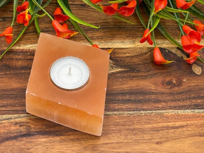 Orange Selenite Tealight Candle Holder | Authentic and Hand Carved | Home Decor | Soothing & Calming Effects