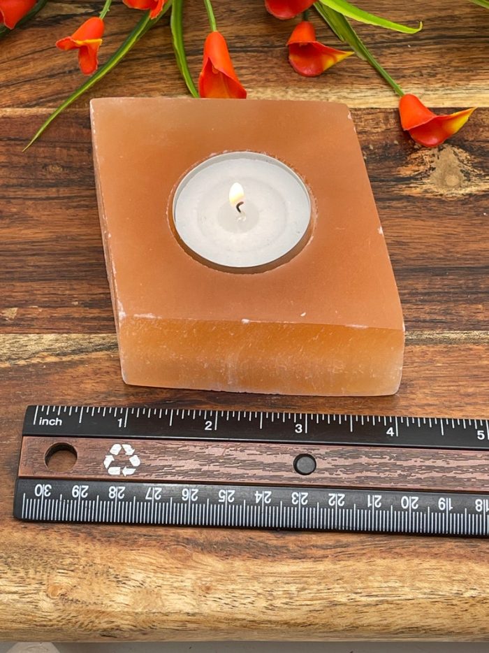 Orange Selenite Tealight Candle Holder | Authentic and Hand Carved | Home Decor | Soothing & Calming Effects