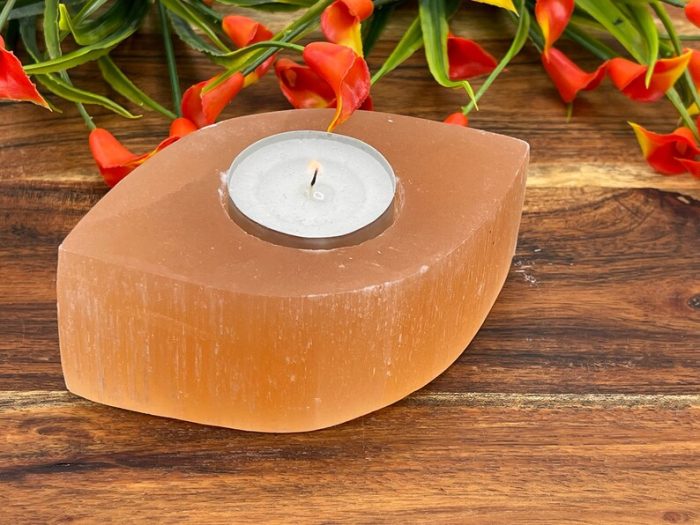 Orange Selenite Tealight Candle Holder | Authentic and Hand Carved | Home Decor | Soothing & Calming Effects