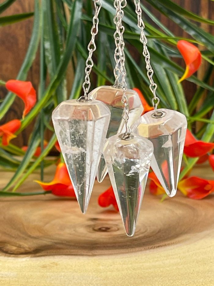 Clear Quartz Crystal Pendulum With Silver Plated Chain | Clear Quartz Point Pendulum | Healing Dowsing Energy Balancing | Faceted Crystal