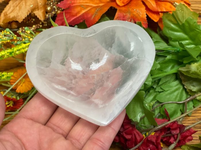 Selenite Heart Shape Charging Bowl With 7 Chakra Tumbled Stone & Velvet Pouch | Chakra Activator | Crystal Cleansing Bowl | Reiki