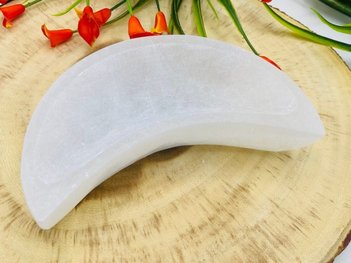 6" Selenite Crescent Moon Shape Charging Bowl | Selenite Charging Station | Chakra Activator | Crystal Cleansing | Powerful Healer | (15 cm)